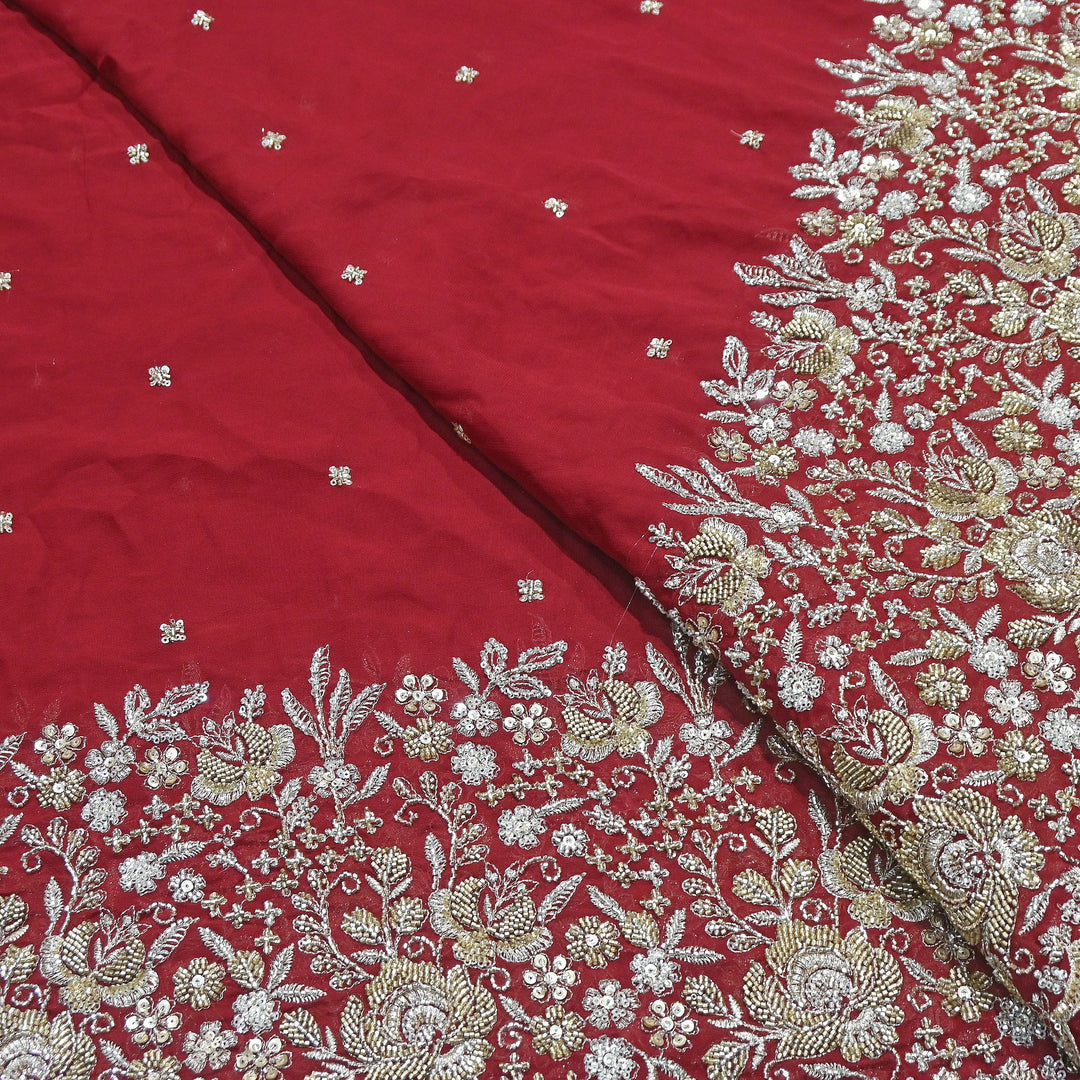 Premium Dyed Viscose Georgette Zari, Sequins & Moti Embroidery Fabric – Luxury Designer Fabric| V20896-1