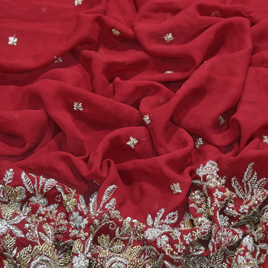 Premium Dyed Viscose Georgette Zari, Sequins & Moti Embroidery Fabric – Luxury Designer Fabric| V20896-1