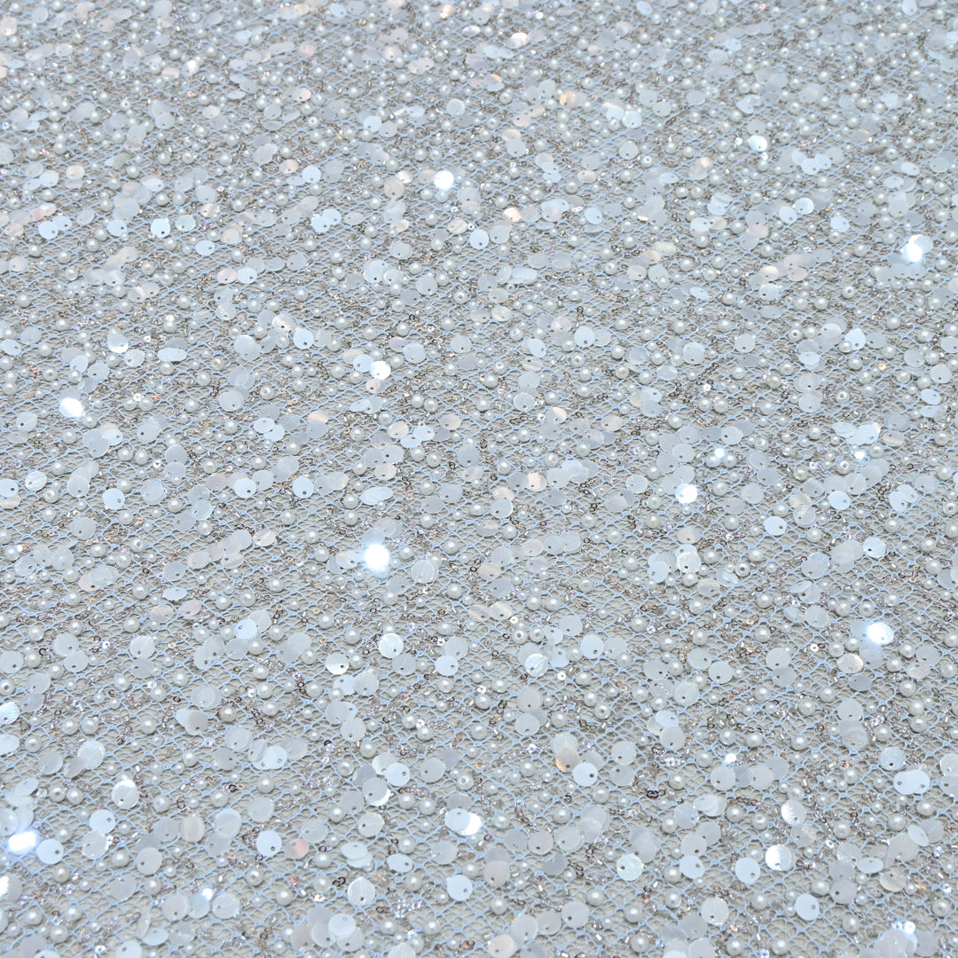 Blue Color Luxury Imported Heavy Pearl & Sequins Embroidered Net Designer Fabric ED1596-2