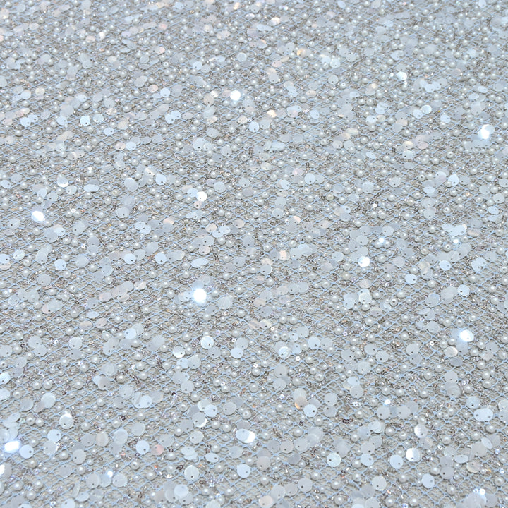 Blue Color Luxury Imported Heavy Pearl & Sequins Embroidered Net Designer Fabric ED1596-2