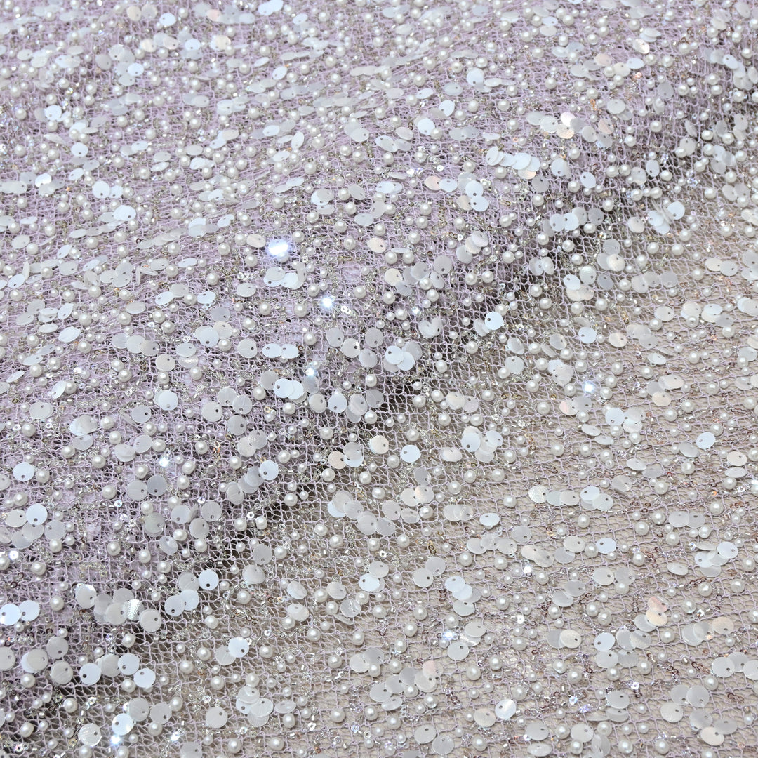 Purple Color Luxury Imported Heavy Pearl & Sequins Embroidered Net Designer Fabric ED1596-3
