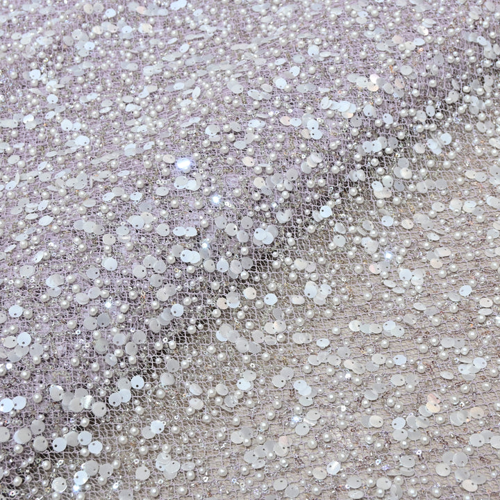 Purple Color Luxury Imported Heavy Pearl & Sequins Embroidered Net Designer Fabric ED1596-3
