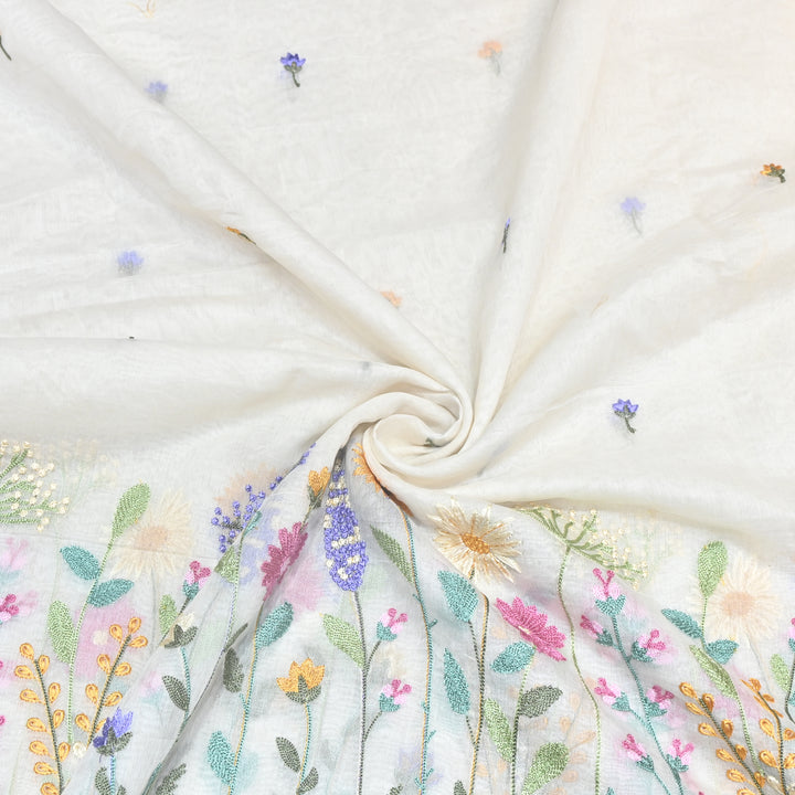 Mul Chanderi Floral Thread Embroidery Fabric – Elegant Buti Designer Fabric V2473C-3