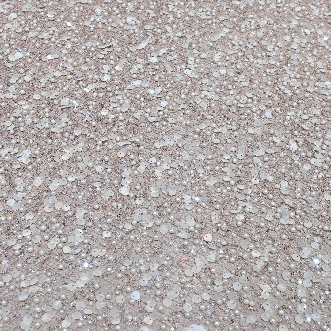 Purple Color Luxury Imported Heavy Pearl & Sequins Embroidered Net Designer Fabric ED1596-3