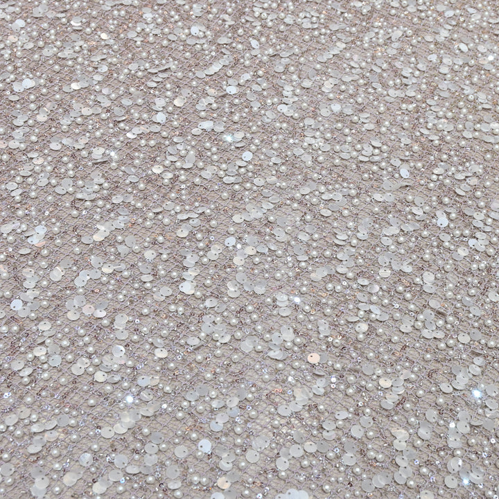Purple Color Luxury Imported Heavy Pearl & Sequins Embroidered Net Designer Fabric ED1596-3