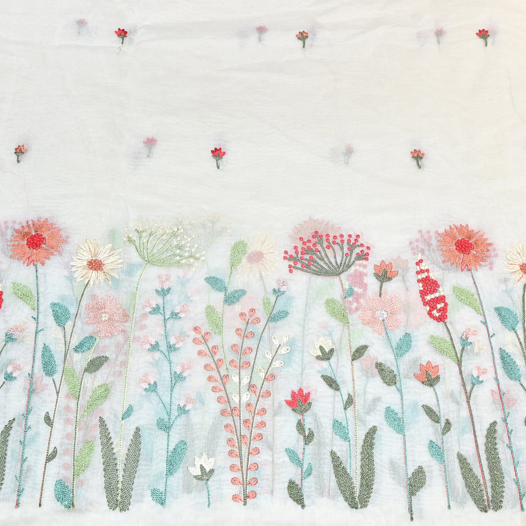 Mul Chanderi Floral Thread Embroidery Fabric – Elegant Buti Designer Fabric V2473C-2