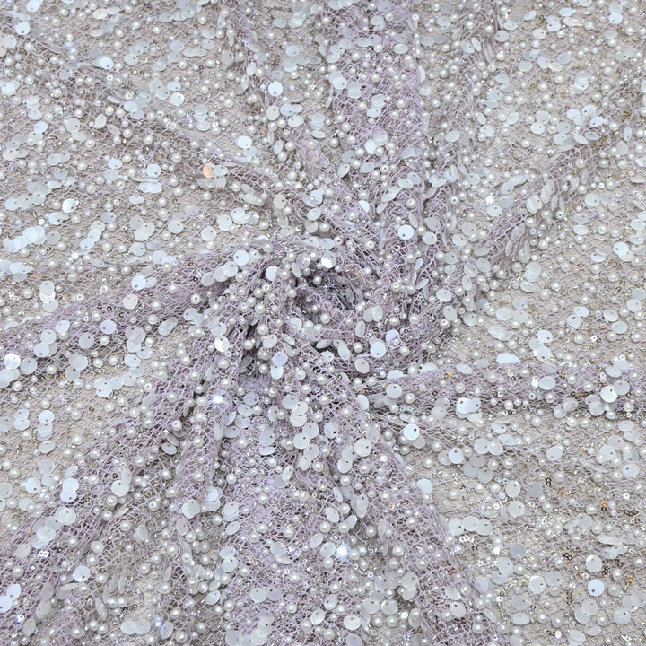 Purple Color Luxury Imported Heavy Pearl & Sequins Embroidered Net Designer Fabric ED1596-3