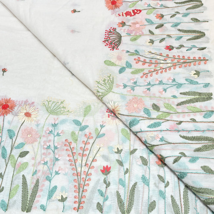 Mul Chanderi Floral Thread Embroidery Fabric – Elegant Buti Designer Fabric V2473C-2