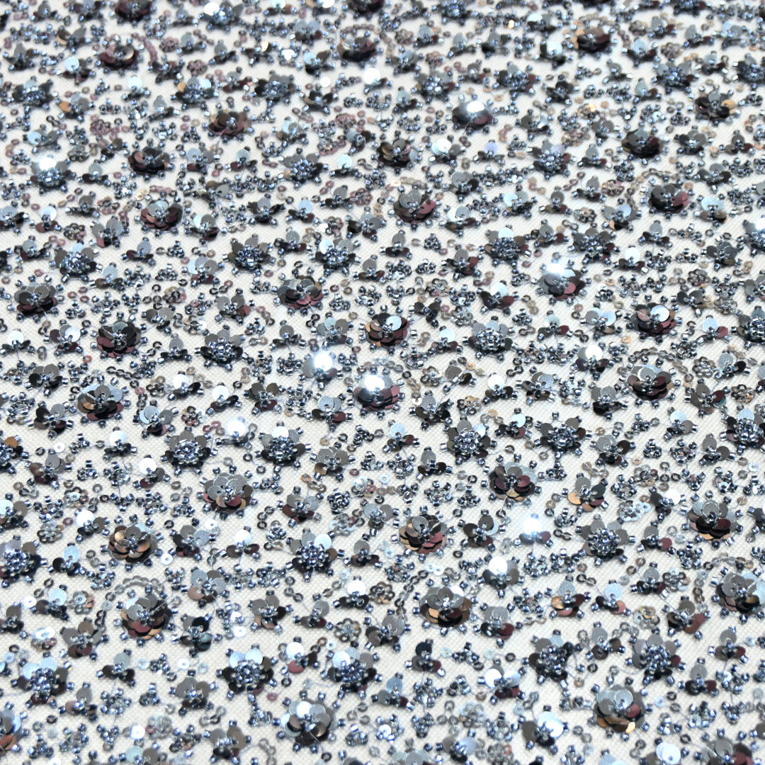 Cyan Blue Color Luxury Imported Heavy Cut Dana & Sequins Embroidered Net Designer Fabric ED1533-1