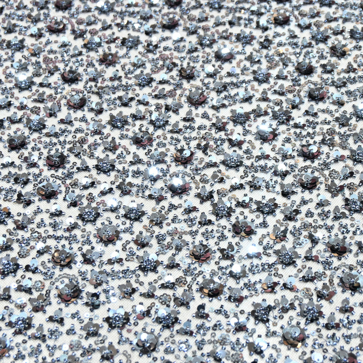 Cyan Blue Color Luxury Imported Heavy Cut Dana & Sequins Embroidered Net Designer Fabric ED1533-1