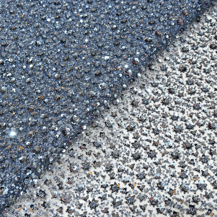 Cyan Blue Color Luxury Imported Heavy Cut Dana & Sequins Embroidered Net Designer Fabric ED1533-1