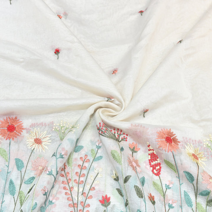 Mul Chanderi Floral Thread Embroidery Fabric – Elegant Buti Designer Fabric V2473C-2
