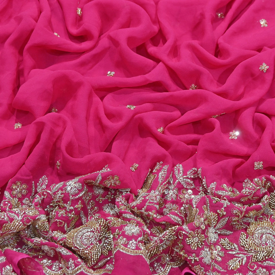 Premium Dyed Viscose Georgette Zari, Sequins & Moti Embroidery Fabric – Luxury Designer Fabric| V20896-3