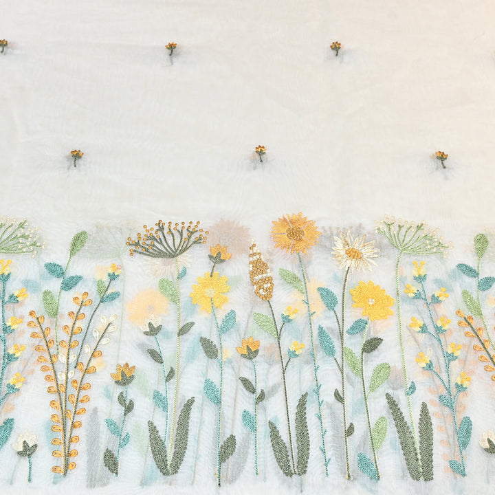 Mul Chanderi Floral Thread Embroidery Fabric – Elegant Buti Designer Fabric V2473C-1