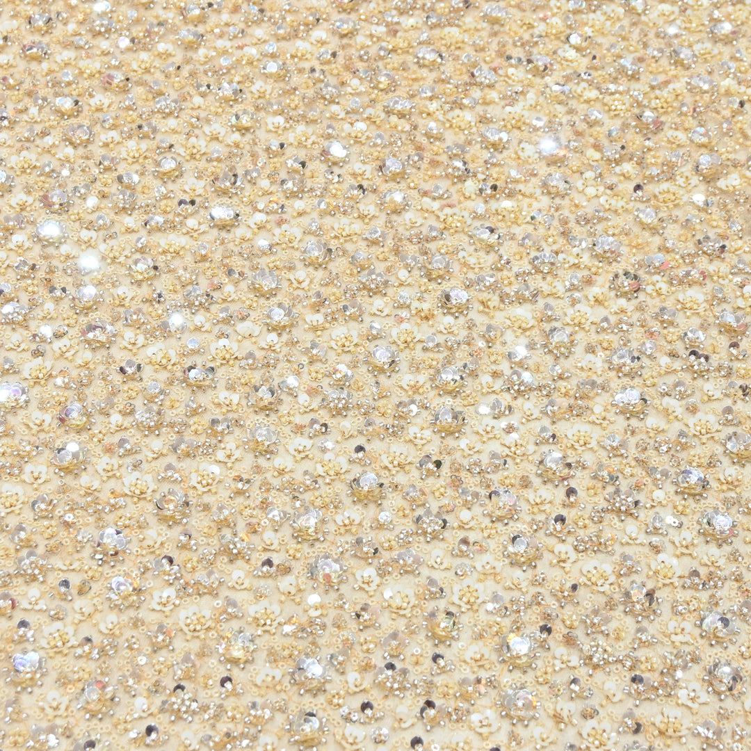 Brown Sugar Color Luxury Imported Heavy Cut Dana & Sequins Embroidered Net Designer Fabric ED1533-2