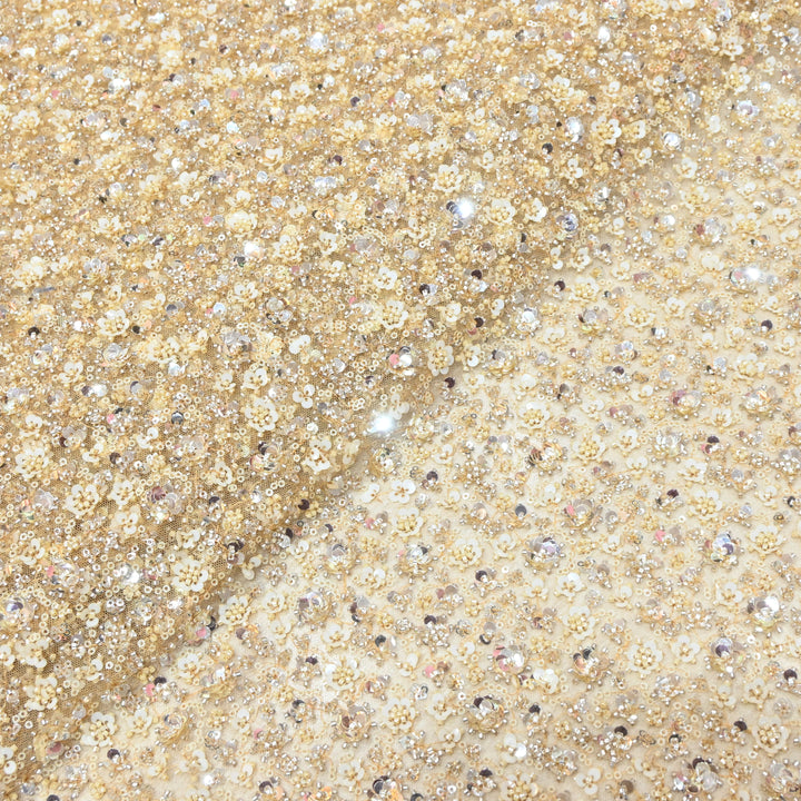 Brown Sugar Color Luxury Imported Heavy Cut Dana & Sequins Embroidered Net Designer Fabric ED1533-2