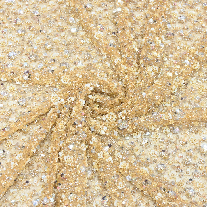 Brown Sugar Color Luxury Imported Heavy Cut Dana & Sequins Embroidered Net Designer Fabric ED1533-2