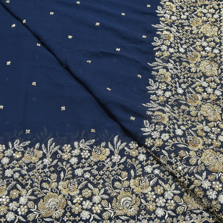 Premium Dyed Viscose Georgette Zari, Sequins & Moti Embroidery Fabric – Luxury Designer Fabric| V20896-4