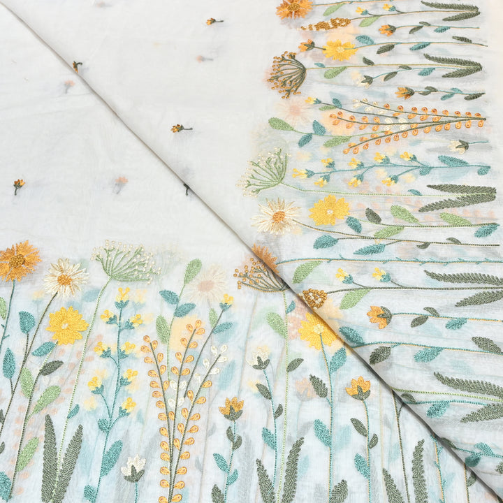 Mul Chanderi Floral Thread Embroidery Fabric – Elegant Buti Designer Fabric V2473C-1