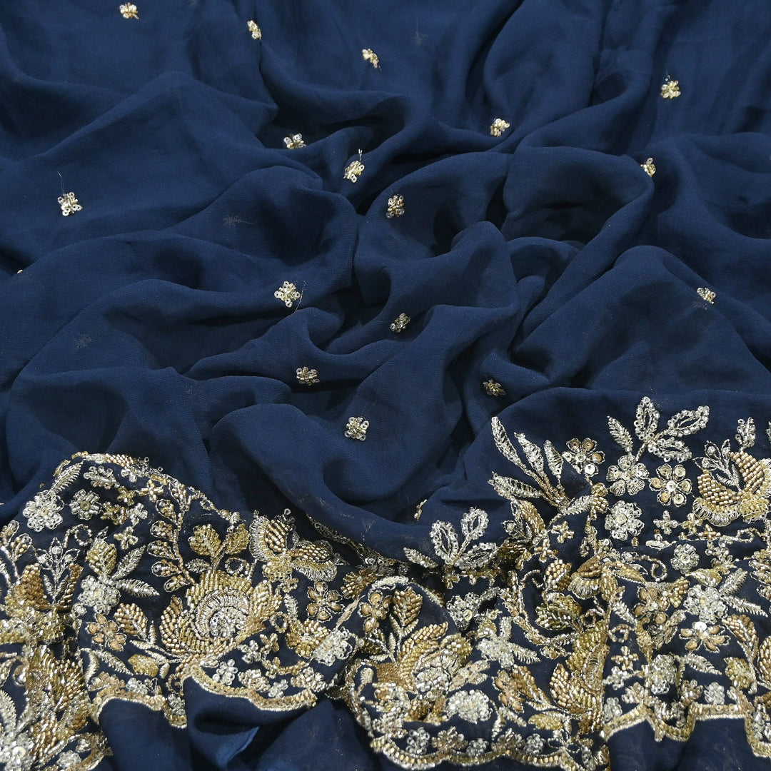 Premium Dyed Viscose Georgette Zari, Sequins & Moti Embroidery Fabric – Luxury Designer Fabric| V20896-4