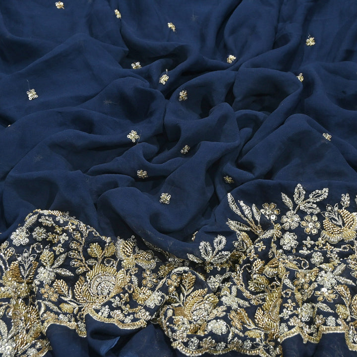 Premium Dyed Viscose Georgette Zari, Sequins & Moti Embroidery Fabric – Luxury Designer Fabric| V20896-4