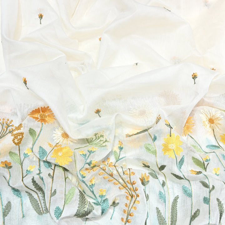 Mul Chanderi Floral Thread Embroidery Fabric – Elegant Buti Designer Fabric V2473C-1