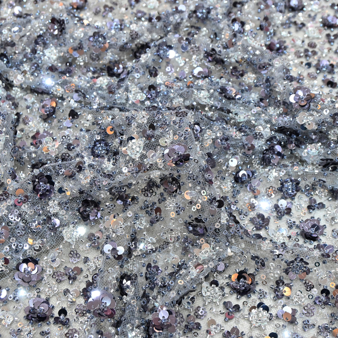 Regent Blue Color Luxury Imported Heavy Cut Dana & Sequins Embroidered Net Designer Fabric ED1533-3