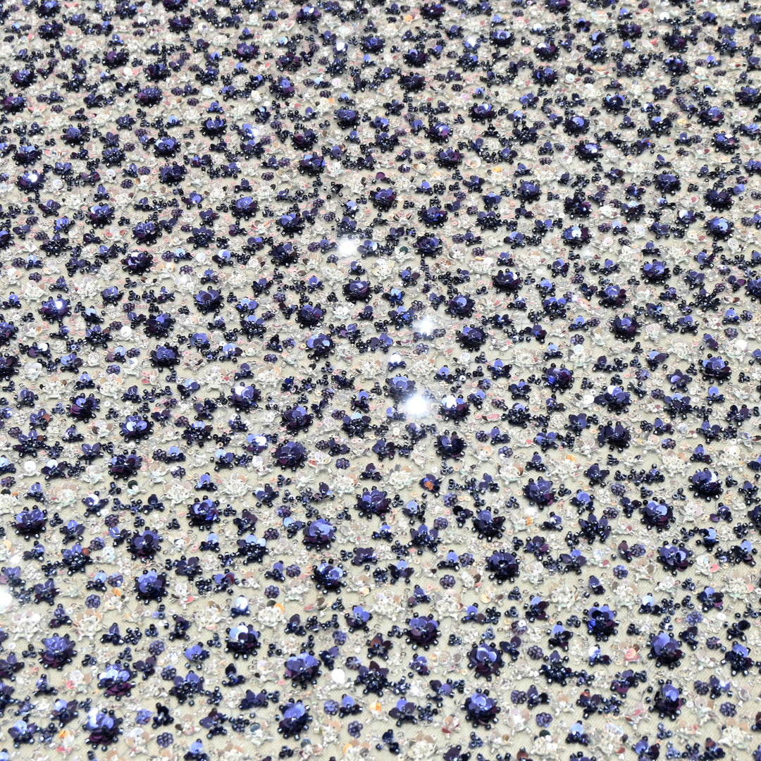 Blue Color Luxury Imported Heavy Cut Dana & Sequins Embroidered Net Designer Fabric ED1533-4