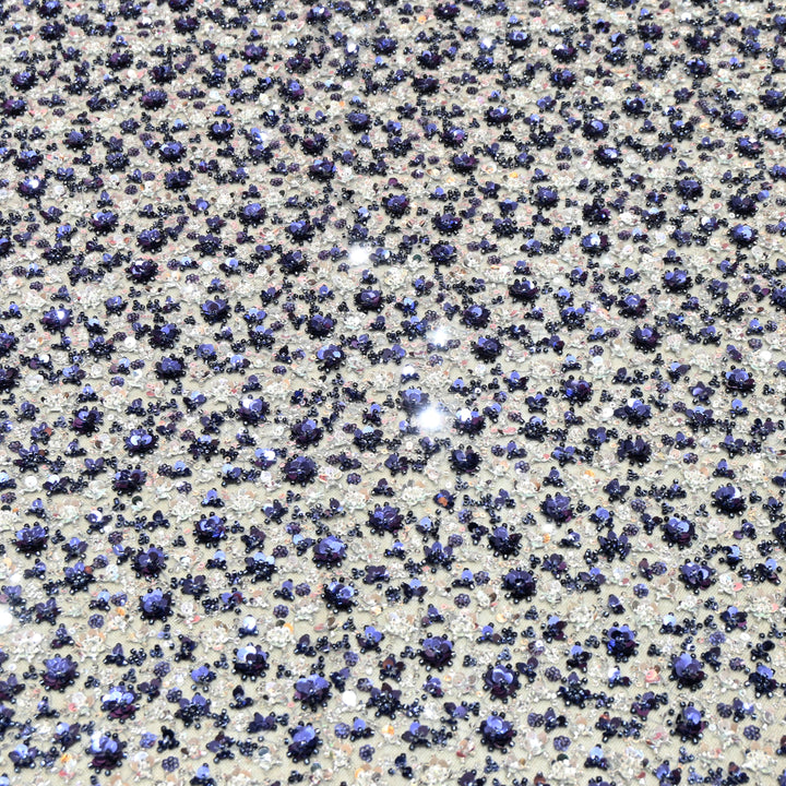 Blue Color Luxury Imported Heavy Cut Dana & Sequins Embroidered Net Designer Fabric ED1533-4