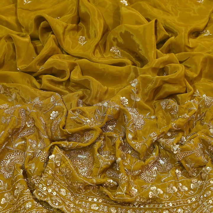 Premium Dyed Crepe Fabric with Zari Sequins Embroidery | J76781-1