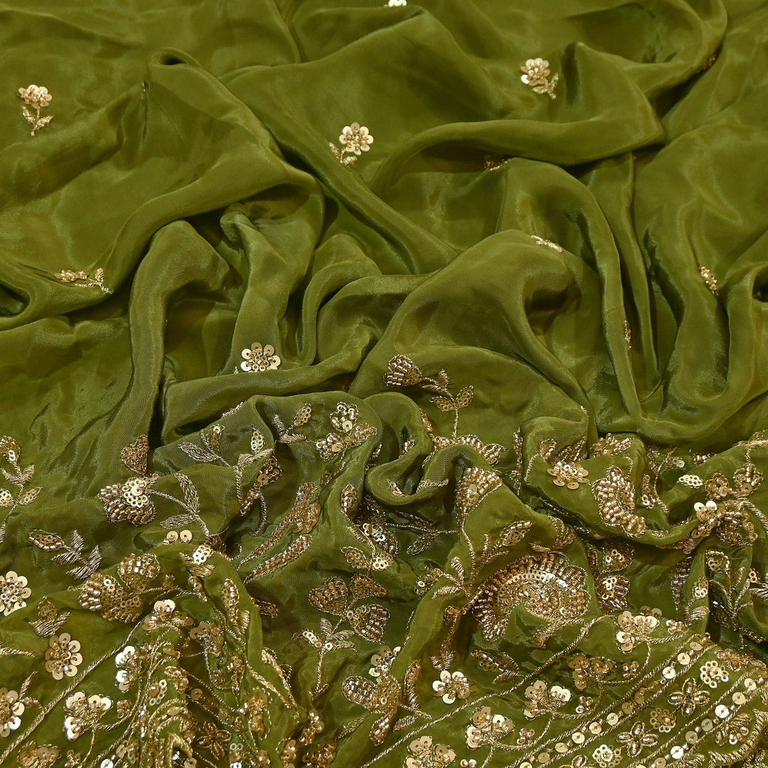 Premium Dyed Crepe Fabric with Zari Sequins Embroidery | J76781-3