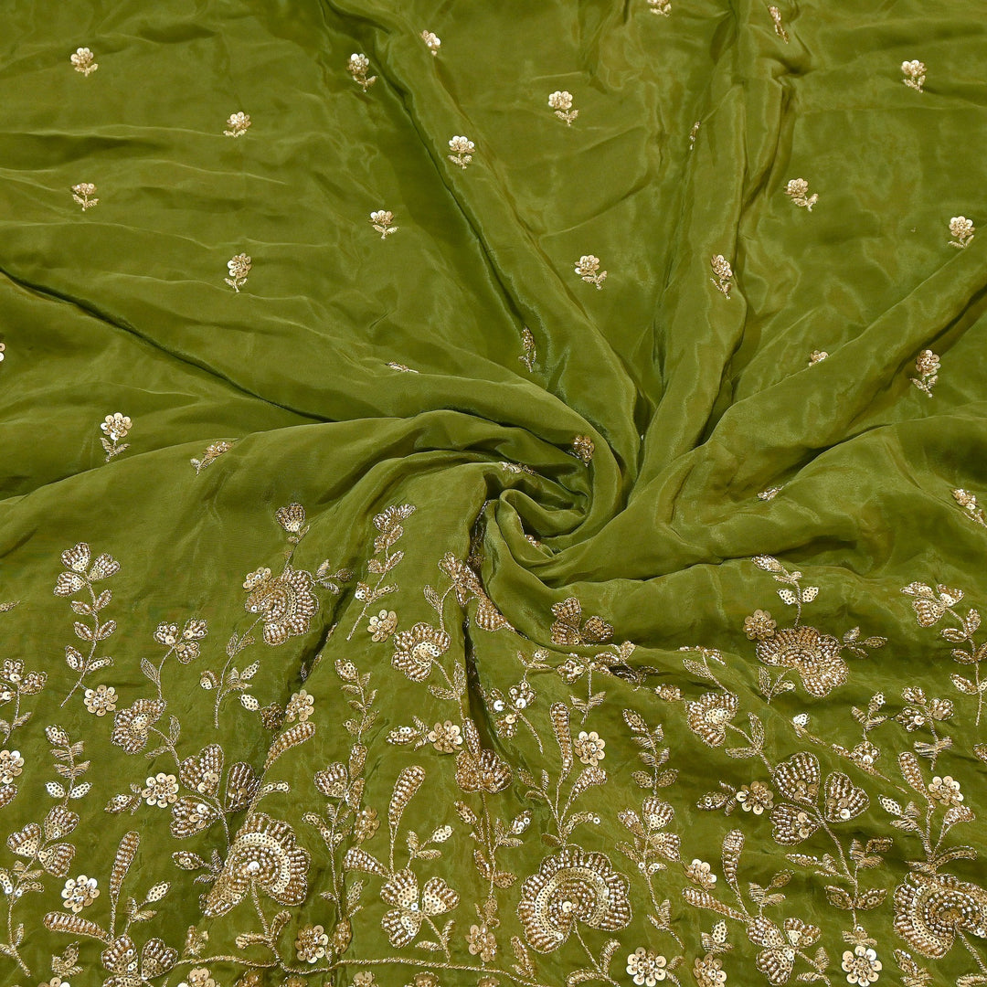 Premium Dyed Crepe Fabric with Zari Sequins Embroidery | J76781-3