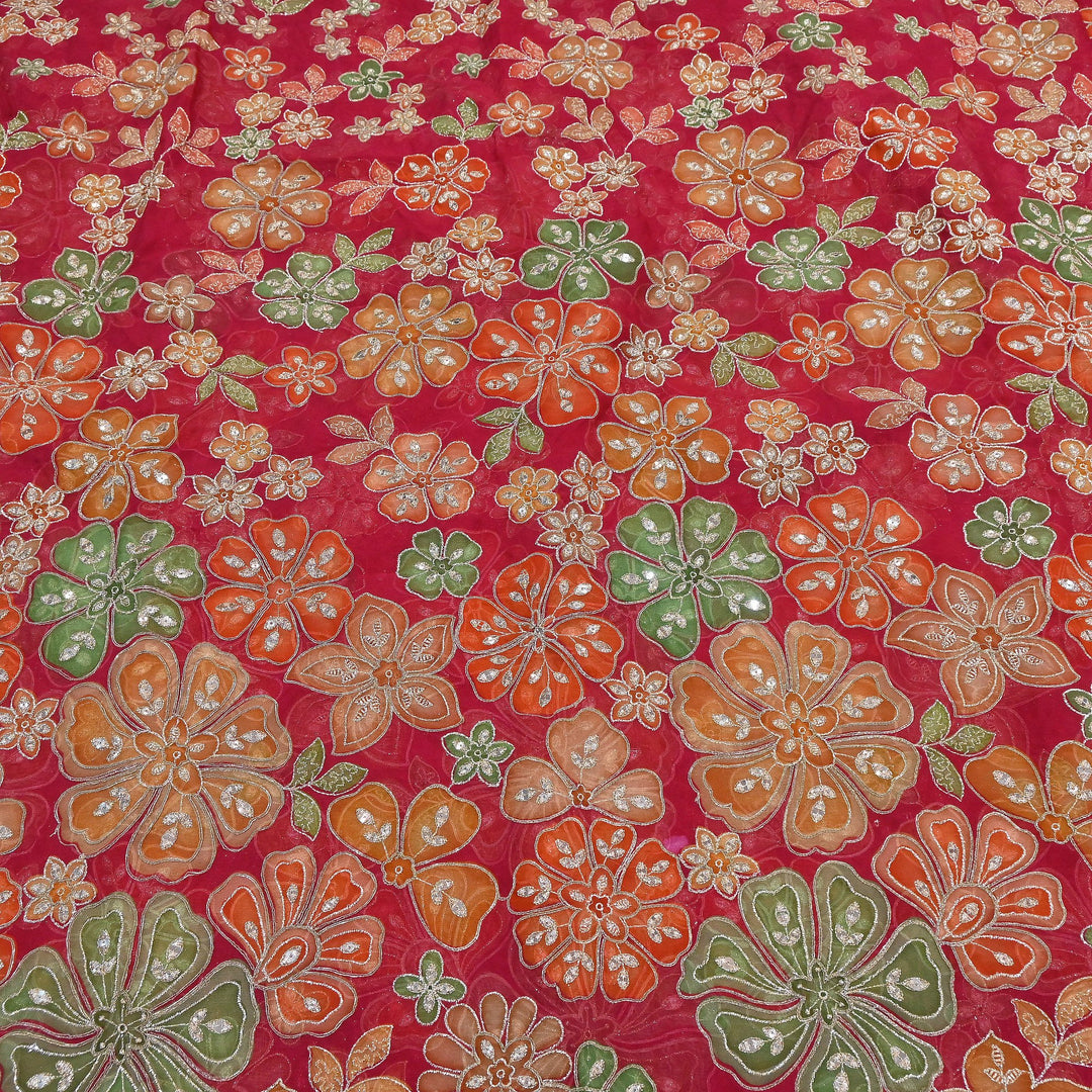 Viscose Organza Position Print with Zari & Sequin Embroidery Fabric | | NV0479-1