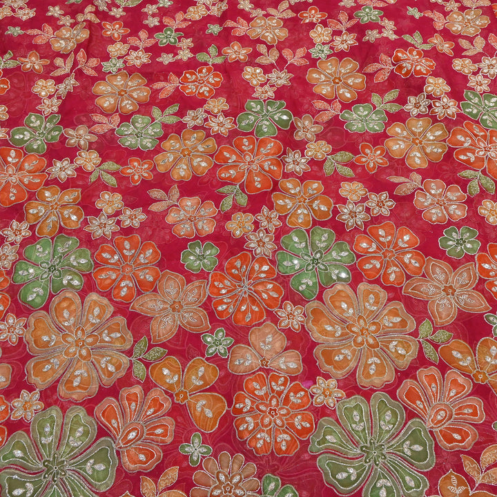 Viscose Organza Position Print with Zari & Sequin Embroidery Fabric | | NV0479-1
