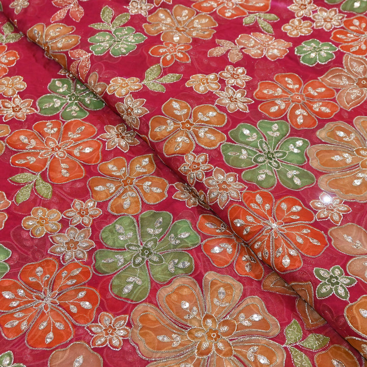 Viscose Organza Position Print with Zari & Sequin Embroidery Fabric | | NV0479-1