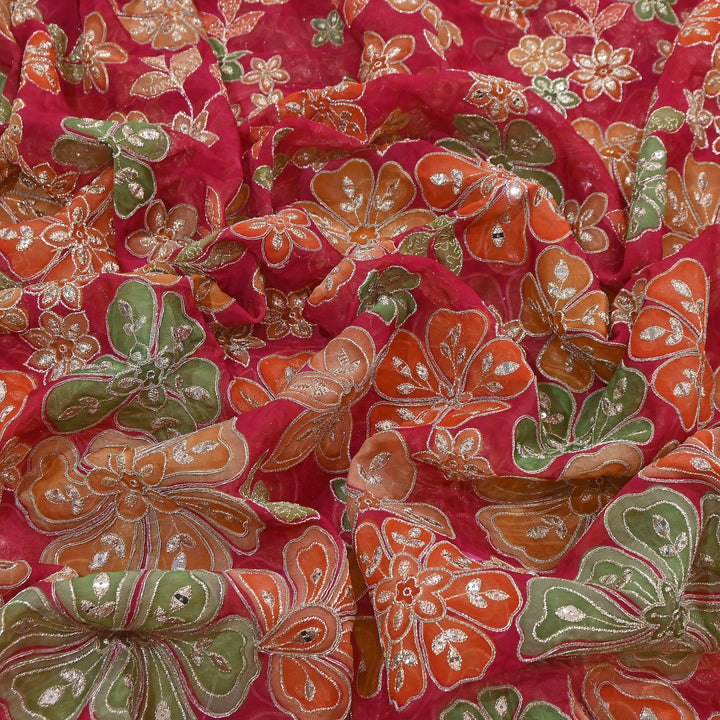 Viscose Organza Position Print with Zari & Sequin Embroidery Fabric | | NV0479-1