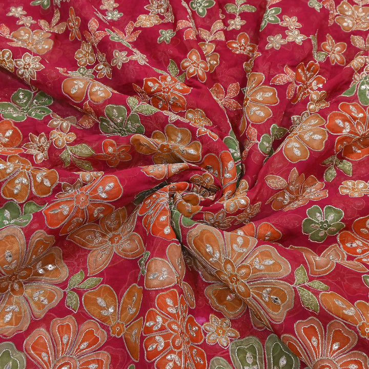 Viscose Organza Position Print with Zari & Sequin Embroidery Fabric | | NV0479-1
