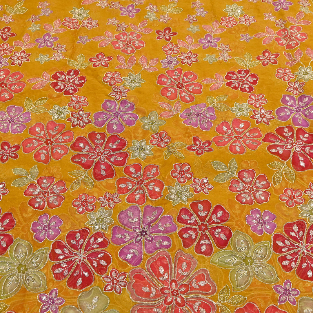 Viscose Organza Position Print with Zari & Sequin Embroidery Fabric | | NV0479-3