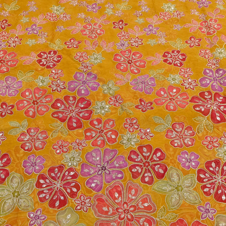 Viscose Organza Position Print with Zari & Sequin Embroidery Fabric | | NV0479-3