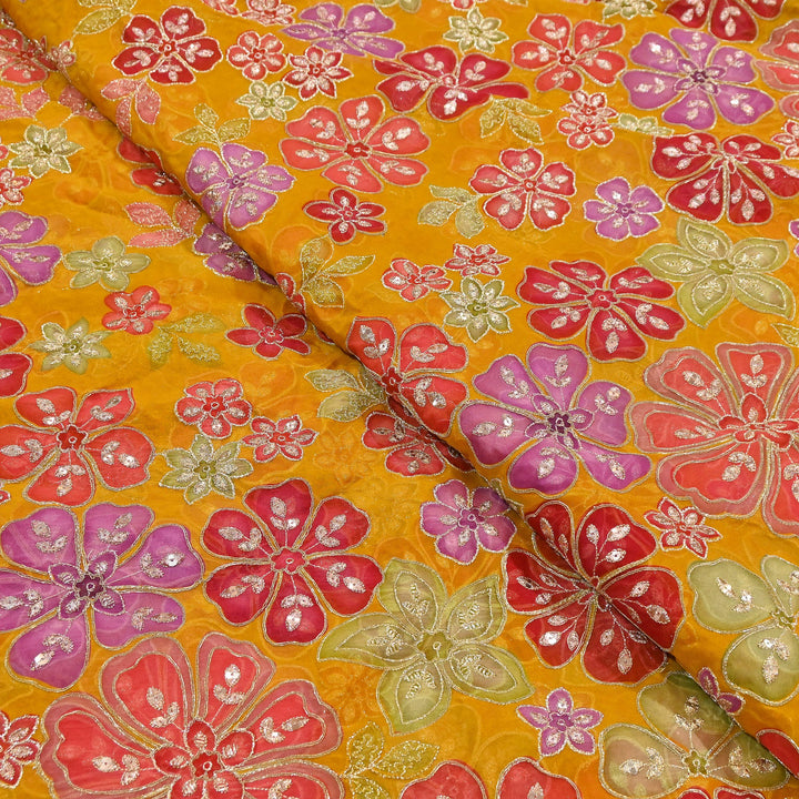Viscose Organza Position Print with Zari & Sequin Embroidery Fabric | | NV0479-3