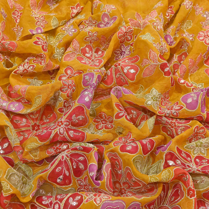 Viscose Organza Position Print with Zari & Sequin Embroidery Fabric | | NV0479-3