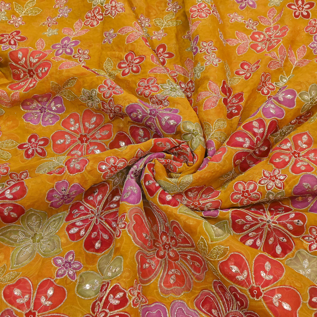 Viscose Organza Position Print with Zari & Sequin Embroidery Fabric | | NV0479-3