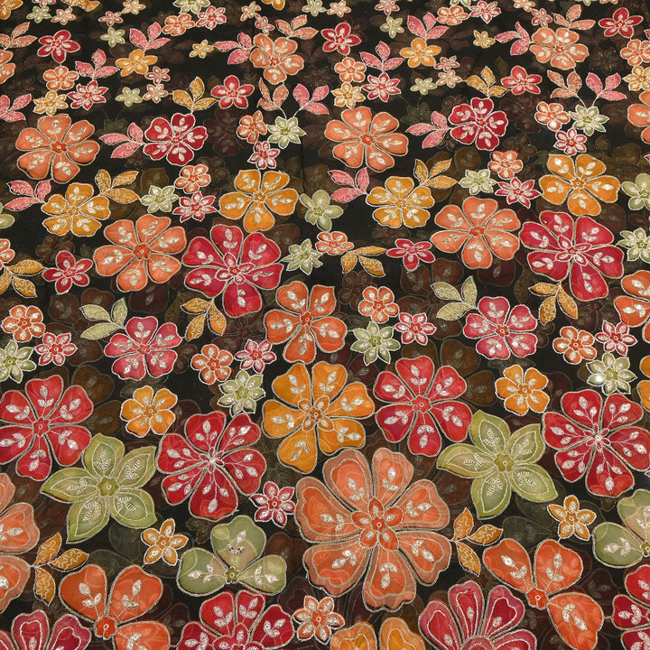 Viscose Organza Position Print with Zari & Sequin Embroidery Fabric | | NV0479-5