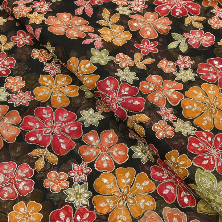 Viscose Organza Position Print with Zari & Sequin Embroidery Fabric | | NV0479-5