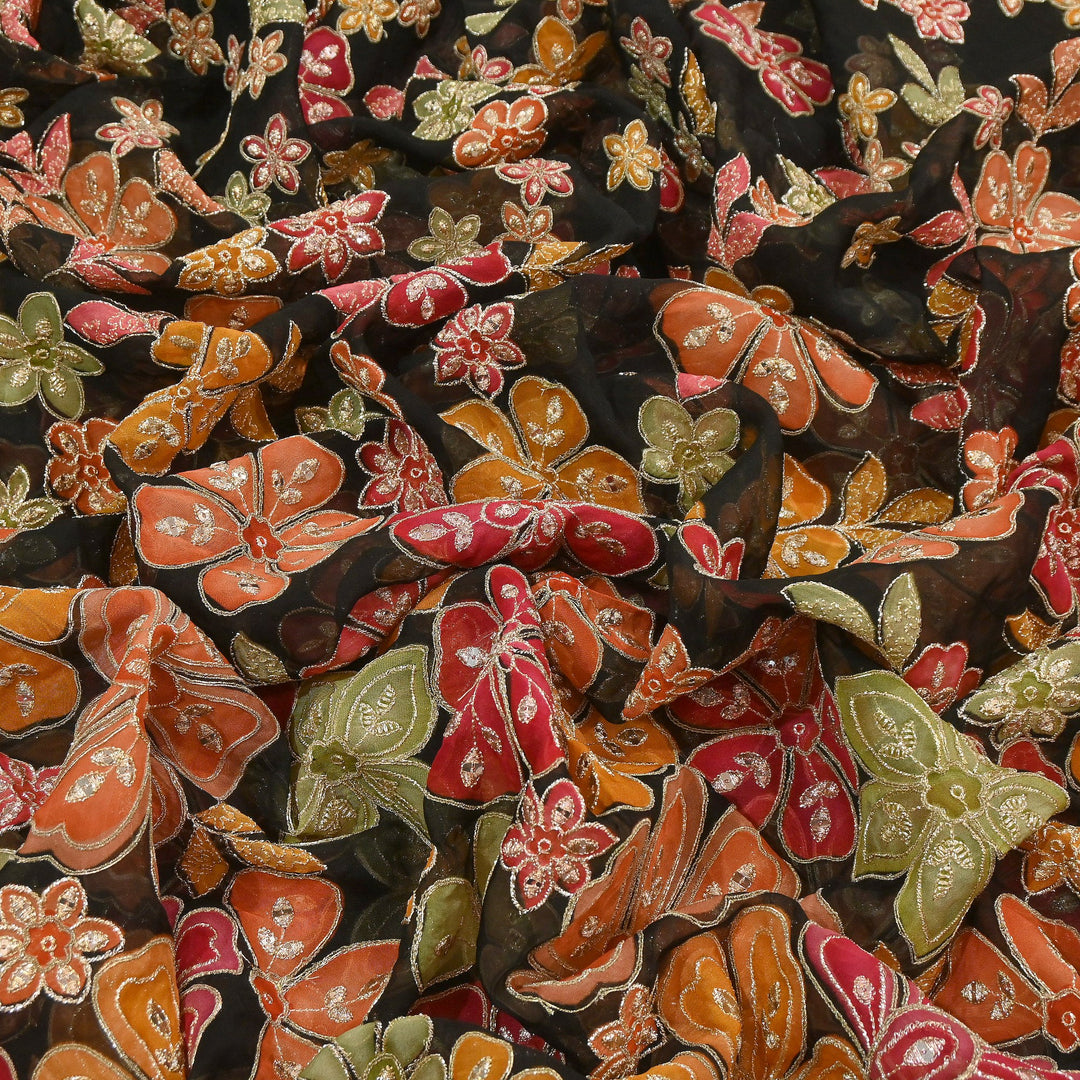 Viscose Organza Position Print with Zari & Sequin Embroidery Fabric | | NV0479-5