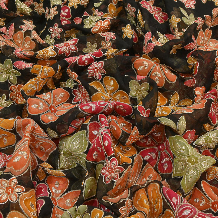 Viscose Organza Position Print with Zari & Sequin Embroidery Fabric | | NV0479-5