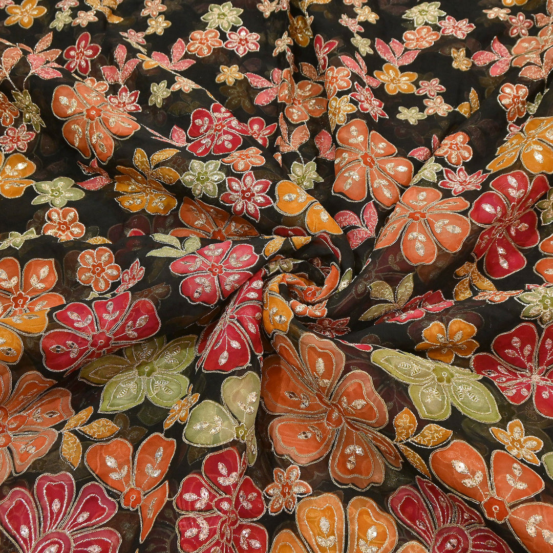 Viscose Organza Position Print with Zari & Sequin Embroidery Fabric | | NV0479-5