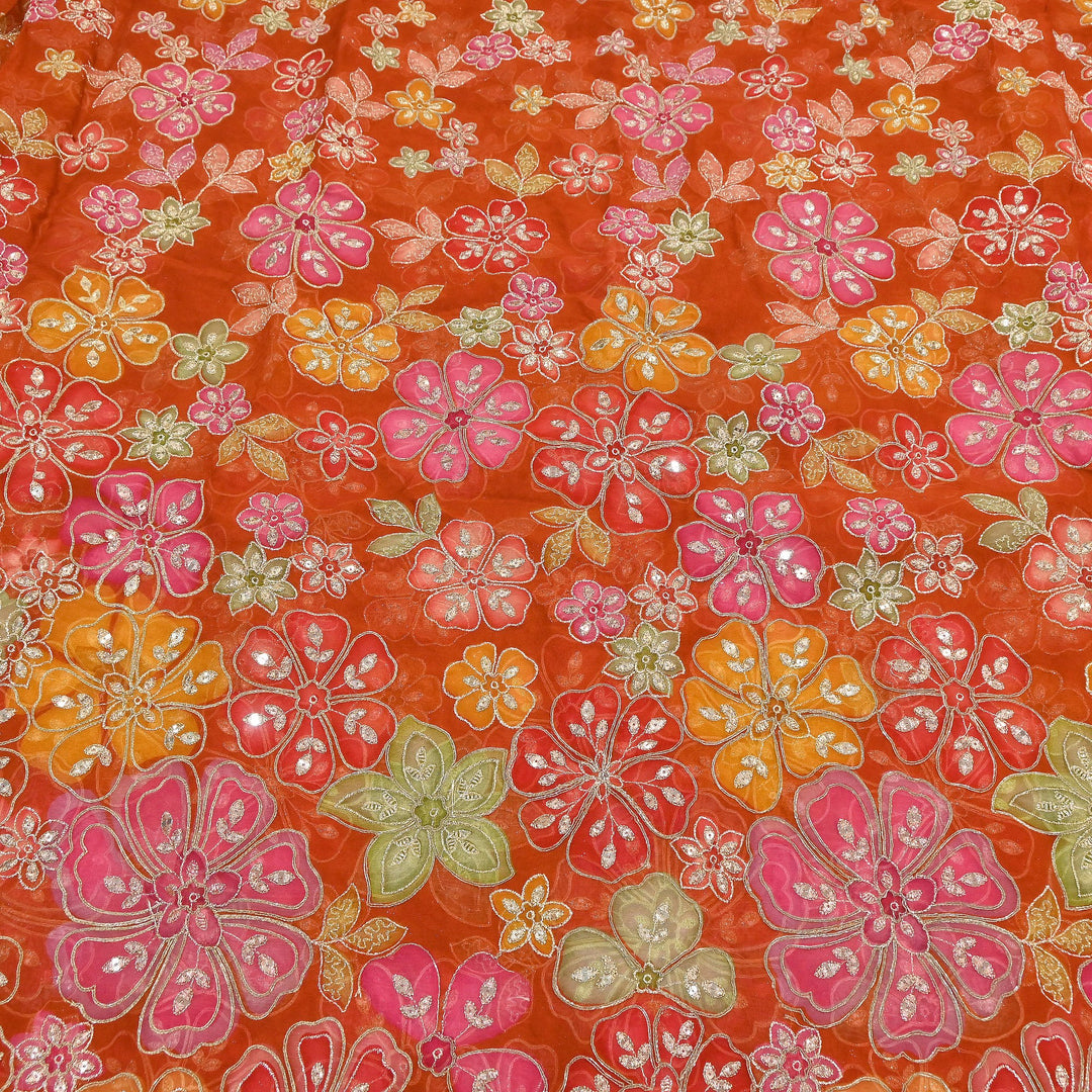 Viscose Organza Position Print with Zari & Sequin Embroidery Fabric | | NV0479-6