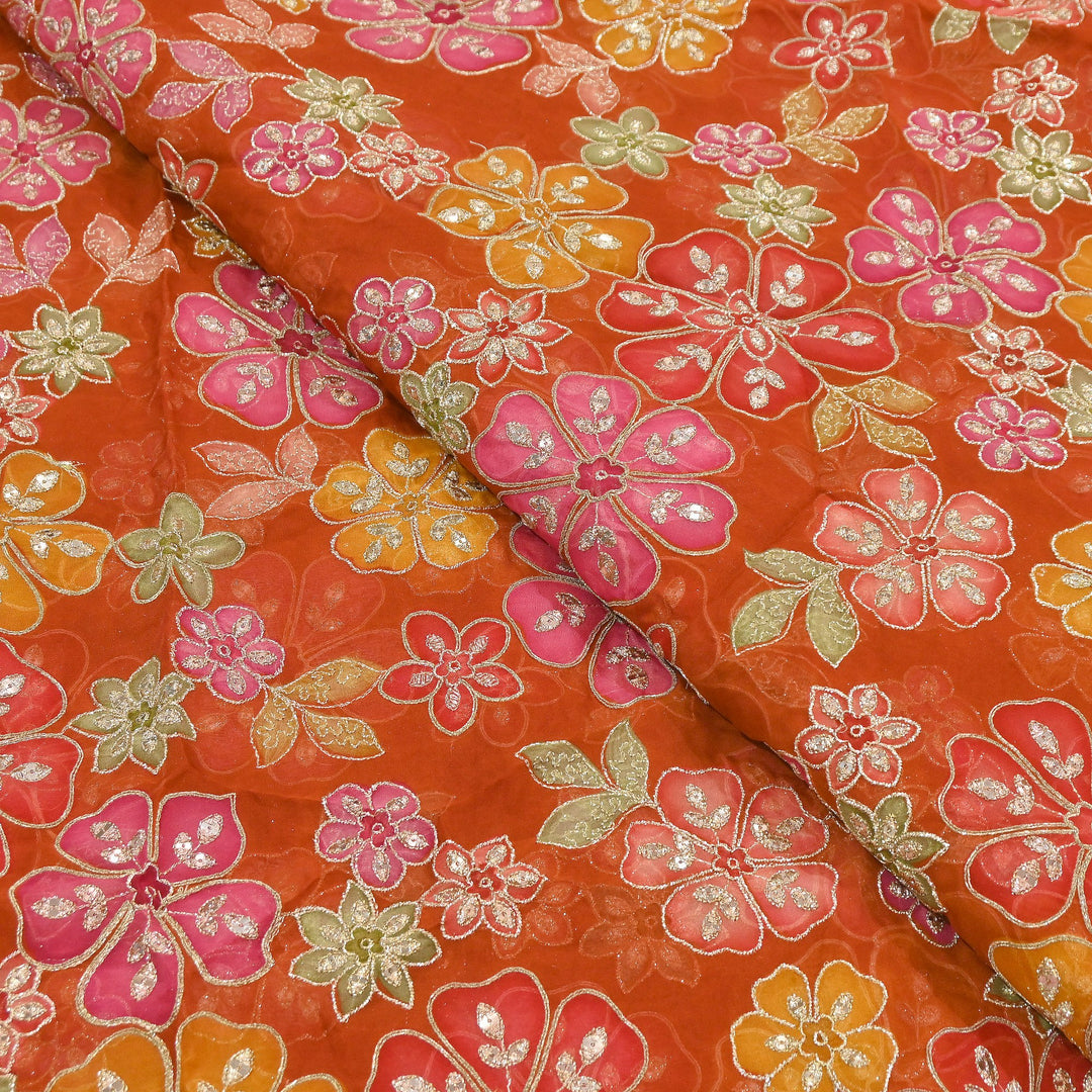 Viscose Organza Position Print with Zari & Sequin Embroidery Fabric | | NV0479-6