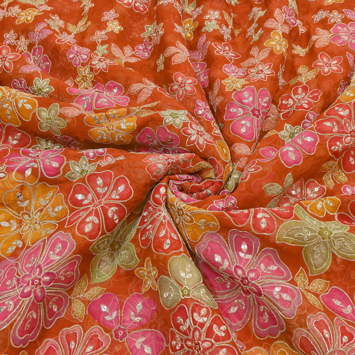 Viscose Organza Position Print with Zari & Sequin Embroidery Fabric | | NV0479-6
